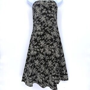 Black Cream Floral‎ Toile Strapless Dress Vintage Size 5 Dark Coquette Toile 90s